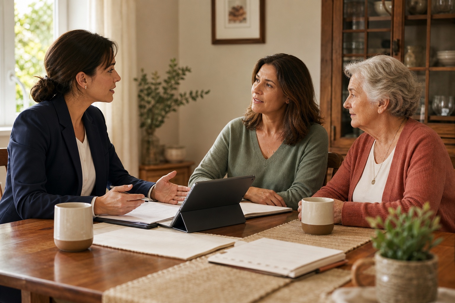 Warmheart caregiver consulting with a family